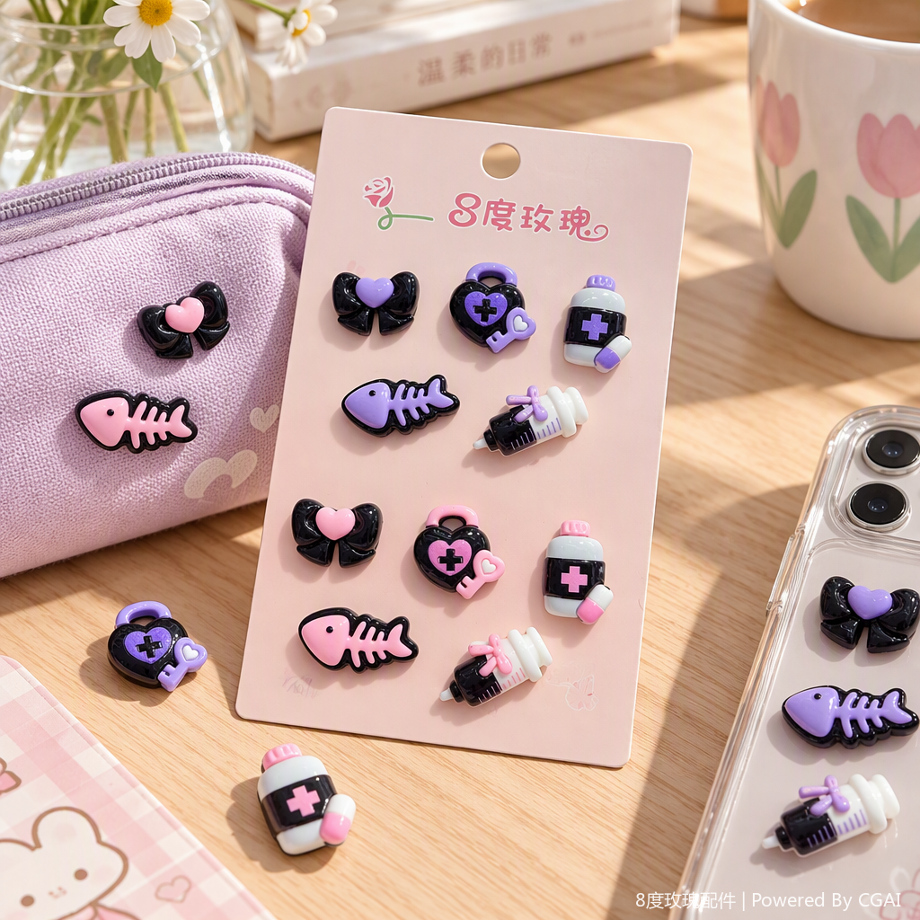 Badu 8 Degree Rose brand card board set, purple-pink medical-themed resin decorative accessories, creative display items, gift with free shipping details Picture