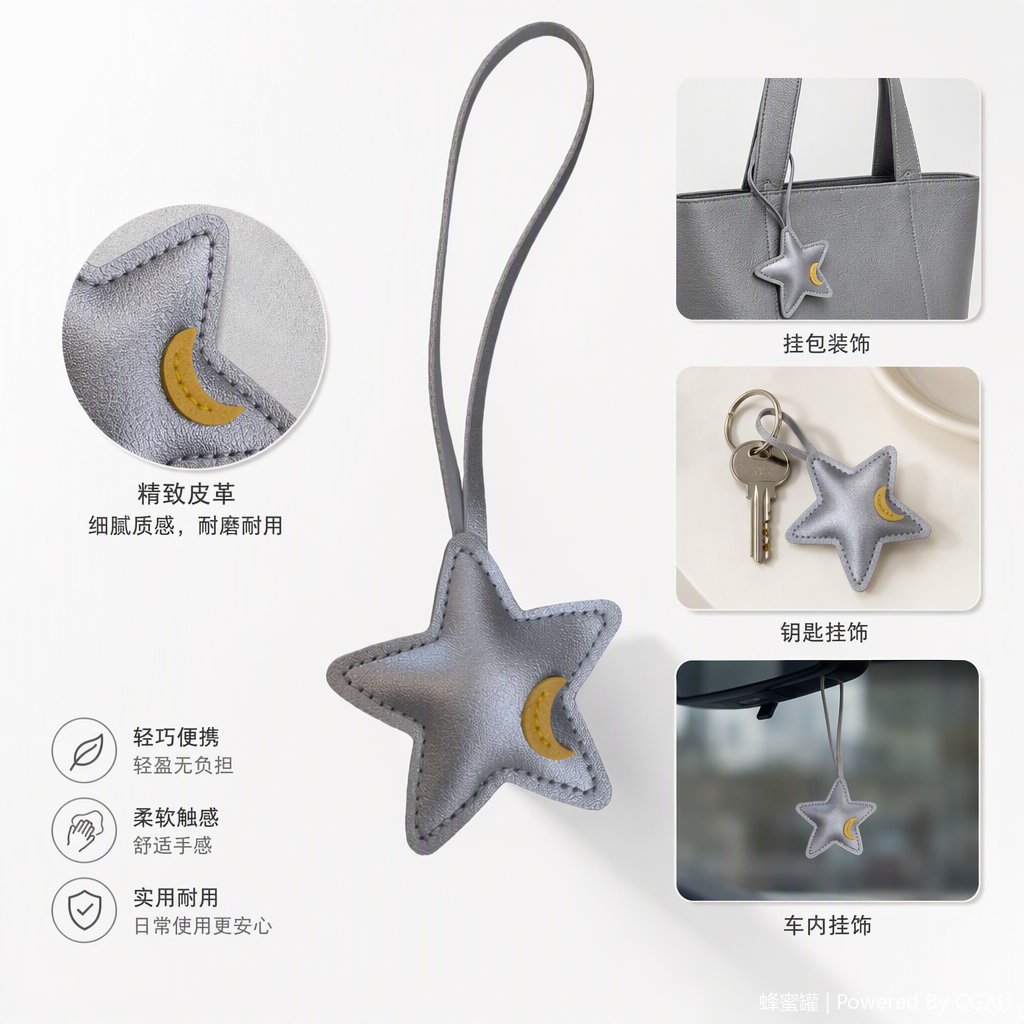 银色皮革星星装饰挂件时尚潮流个性创意挂饰品配饰品搭配百搭潮流单品
