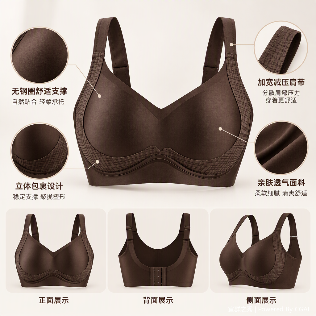 Marrón sin aro de acero reunir sujetador cómodo mujeres modelos mostrar natural shape ropa interior conveniente para el grupo mostrar Application Scenario