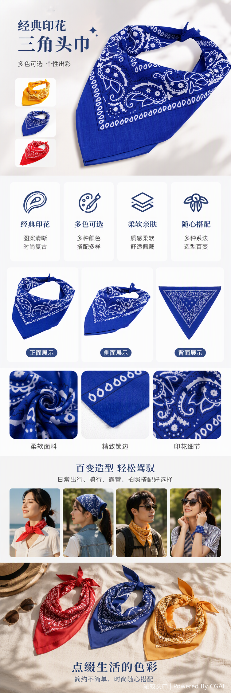This fashionable and retro Paisley pattern handkerchief is versatile, multi-purpose, soft and light. It is a gift for ladies pic 1