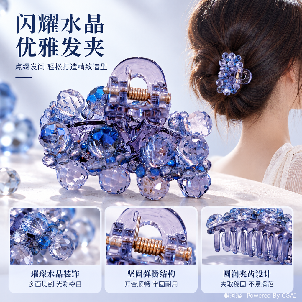 时尚蓝色水晶发夹发饰头饰甜美百搭发饰品发夹装饰品女款
