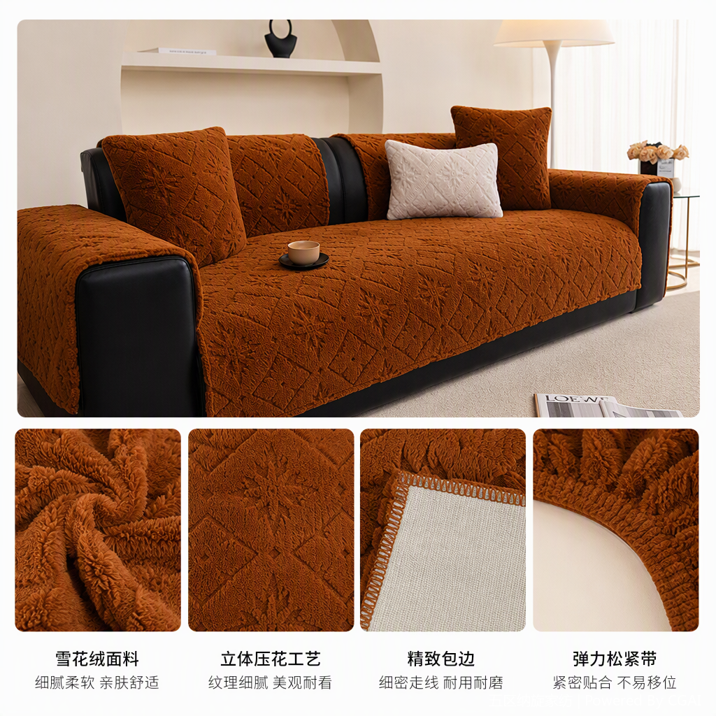Cotton fleece leather sofa cushions, winter light luxury and high-end feel, plush seat cushions, modern and simple fabric sofa set with coffee table, living room furniture set, warm, comfortable and practical, essential for home decoration