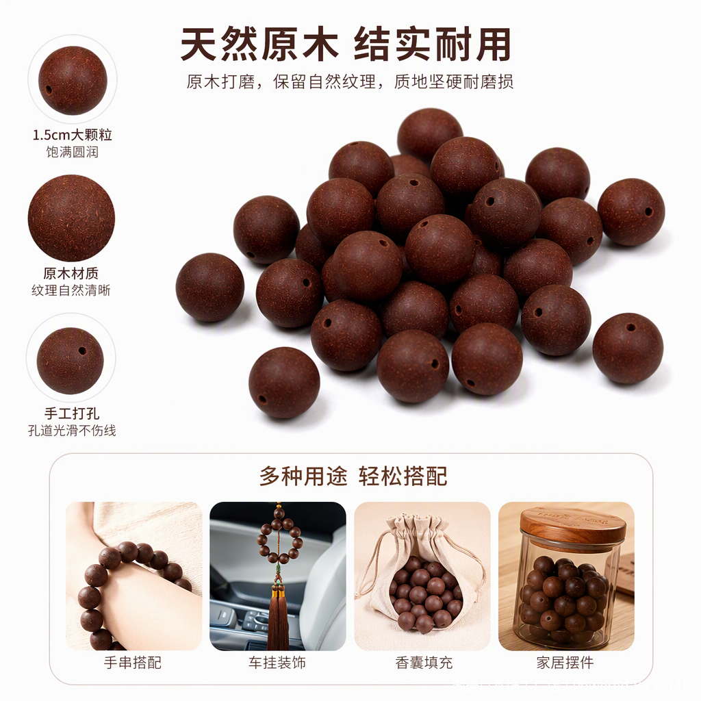 手工编织深棕色带孔圆珠配木质珠子手链DIY饰品配件创意手工材料