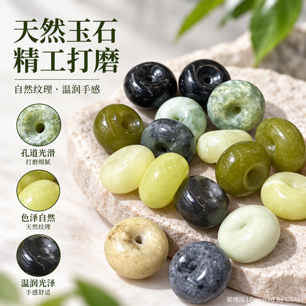 天然岫玉平安扣面包扣玉石配饰首饰项链吊坠DIY送礼直播间用车挂包挂居家用产品图