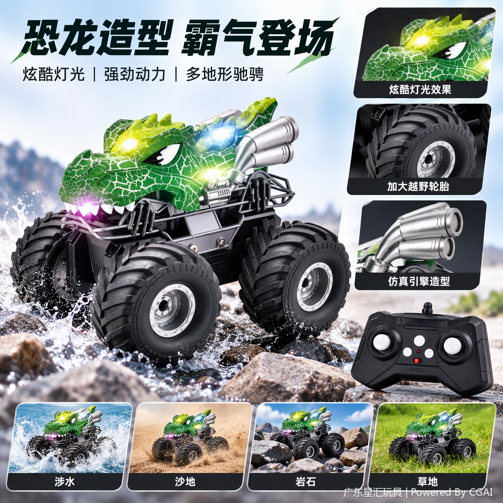 趣味遥控跳舞恐龙车儿童玩具绿色恐龙造型可动音乐互动适合男孩女孩