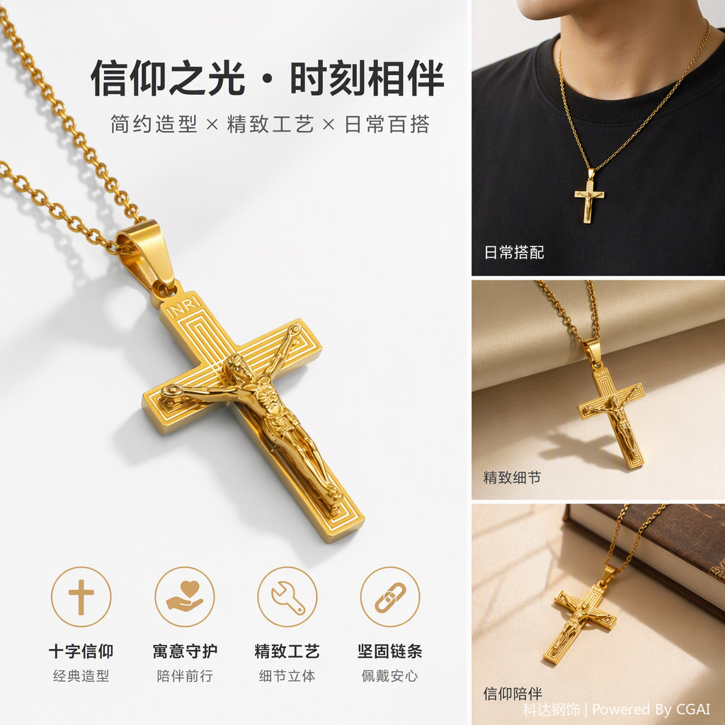 时尚简约不锈钢吊坠项链十字架耶稣潮流百搭个性饰品配饰品