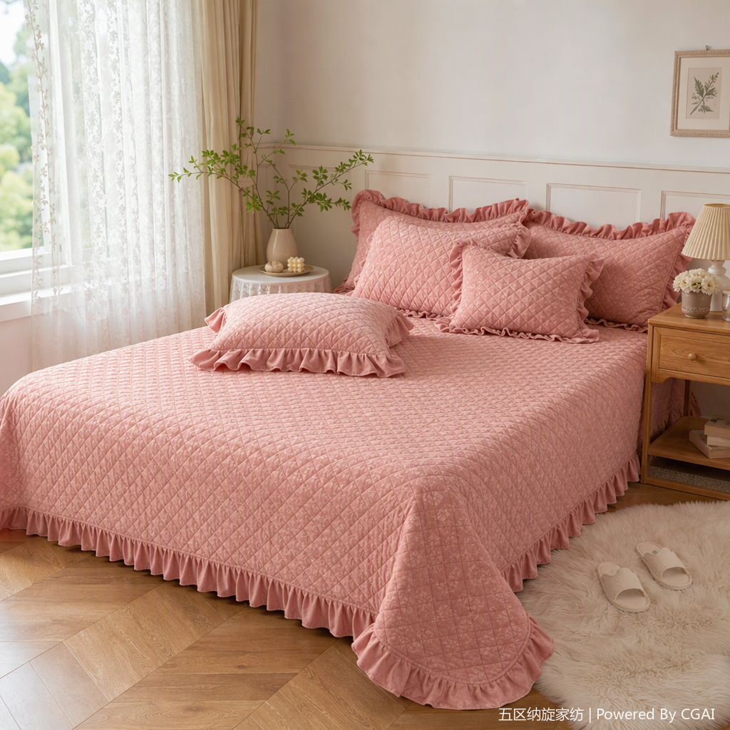 New lace embossed baby velvet jacquard cotton-padded single bed cover, single bed cover, single bed skirt, bed cover wholesale, comfortable quilted three-piece set, bedding set available in multiple colors, suitable for spring and autumn, soft and warm details Picture