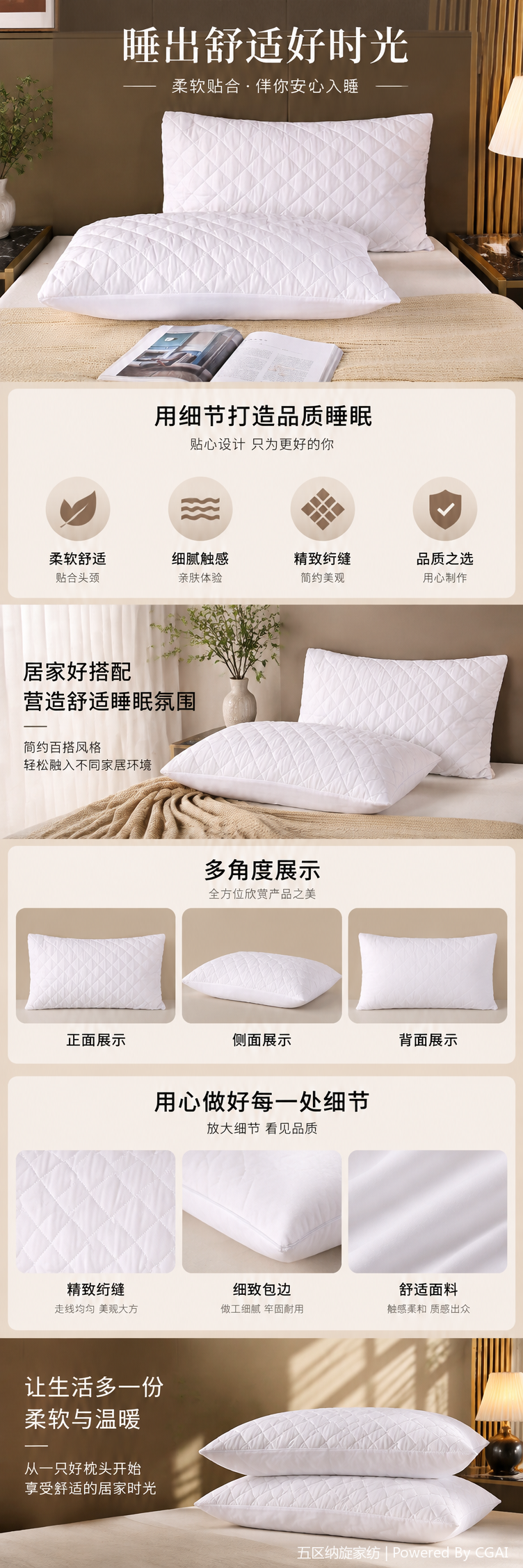 Solid color versatile hotel and family thickened brushed fabric with cotton lining, ultrasonic waterproof pillowcase, pillowcase bedding, solid color soft, breathable, dust-proof, antibacterial, hygienic and convenient sleep products pic 1