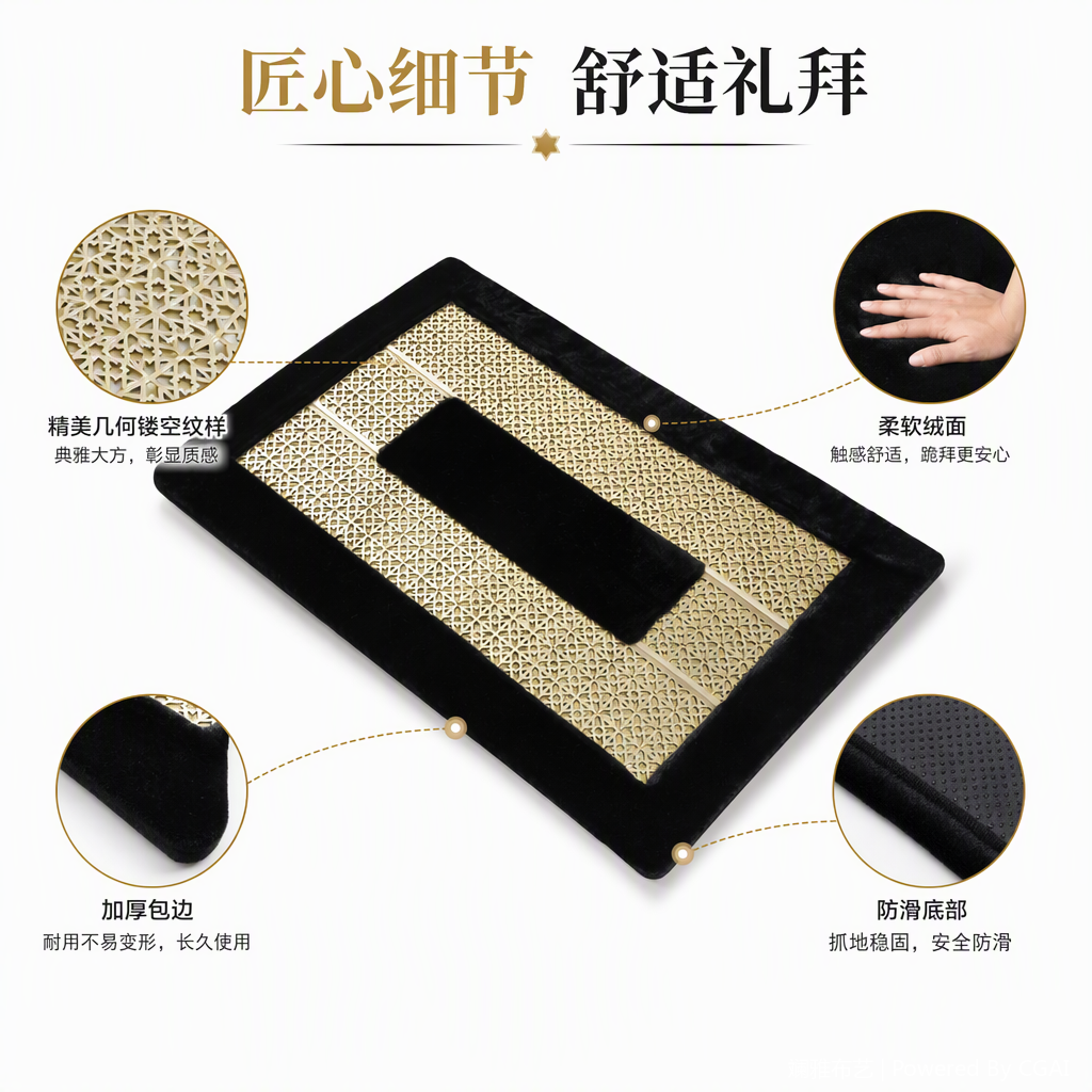 Black plush border and golden geometric hollowed-out pattern carpet for living room and bedroom floor MATS, fashionable and simple home carpet MATS