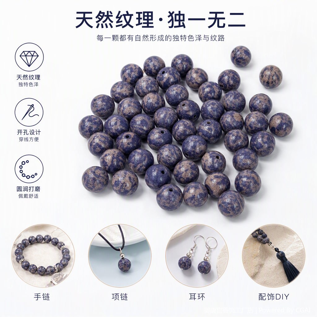合香珠青花瓷散珠紫褐色斑纹珠子手工DIY配饰材料多色散珠手链项链配件