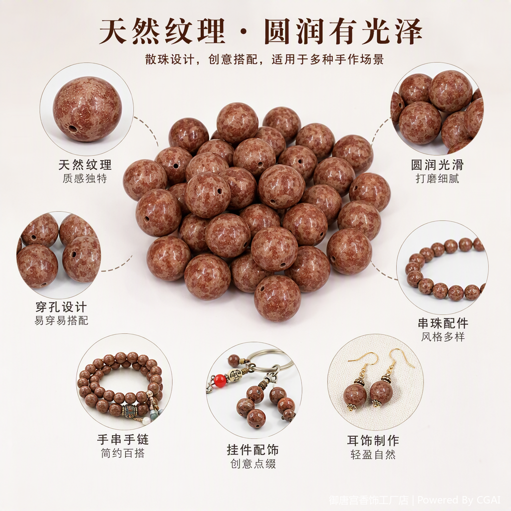 合香珠鸿运映雪散珠红褐色纹理珠子手链配饰DIY手工材料多色可选