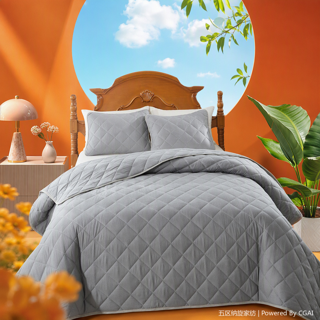Nuevo estilo transfronterizo de comercio exterior cuadrado diagonal cubierta de la cama conjunto de tres piezas extranjero delgado ser cálido y cómodo acolchado conjunto de textiles para el hogar ropa de cama multicolor opcional estilo simple Specification image