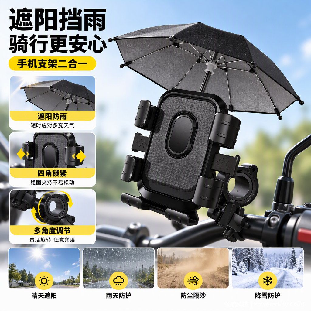 多功能黑色手机支架适用摩托车自行车便携包装盒耐用便捷装配
