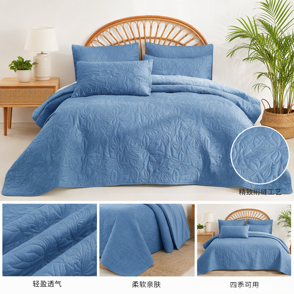 Color sólido color ultrasónico tinte pulido clip de algodón cubierta de cama fina acolchado cálido conjunto de tres piezas conjunto de textiles para el hogar conjunto de cama de algodón estilo primavera/otoño multicolor opcional cómodo y duradero