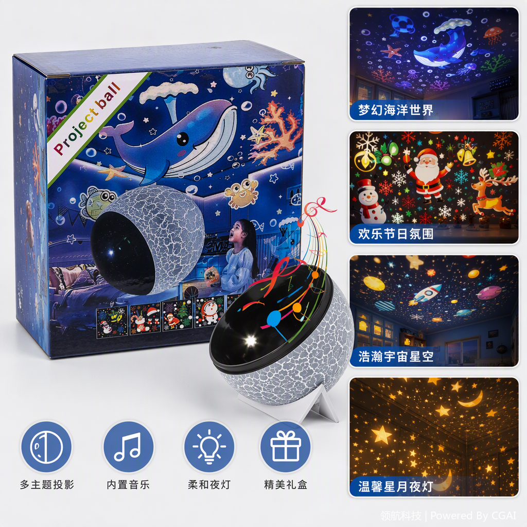 儿童星空投影灯投影球包装盒创意礼盒夜光宝宝房间装饰配件包装设计