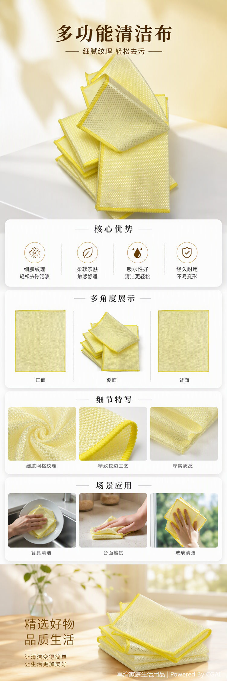 Non-stick, easy-to-clean thickened coral fleece scouring pad, multi-functional cleaning towel for kitchen and bathroom pic 1