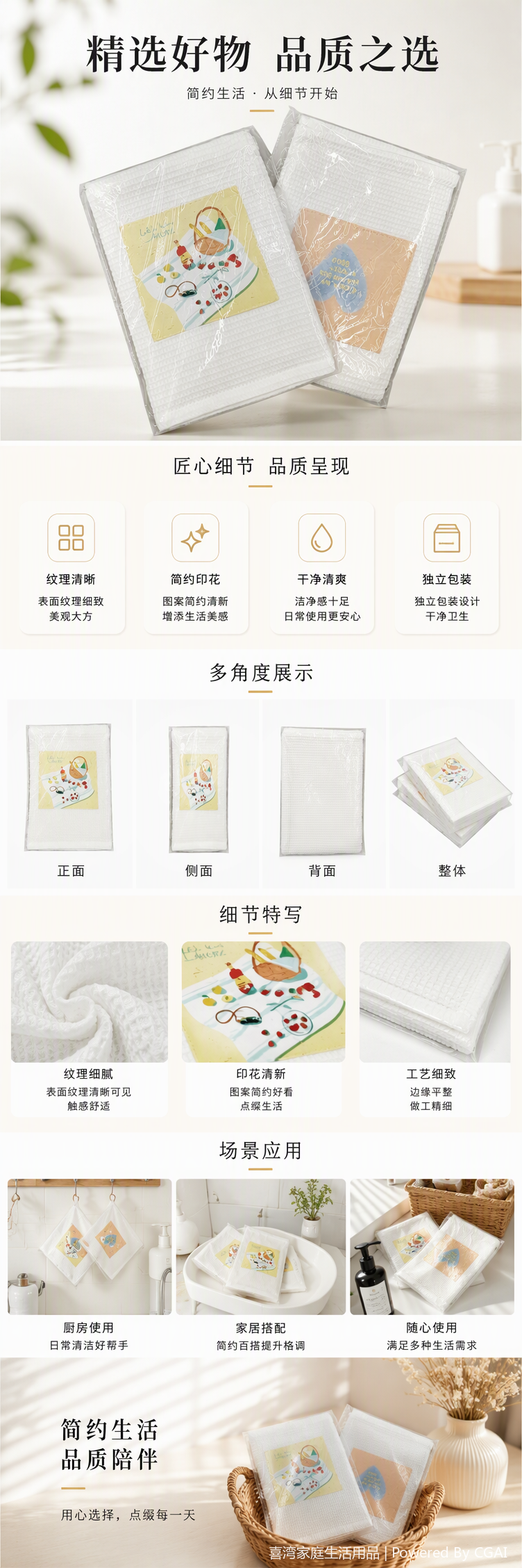 Fenghua Fuge cotton tea towel, cartoon printed kitchen absorbent dishcloth, household dry cleaning cloth, table decoration towel pic 1