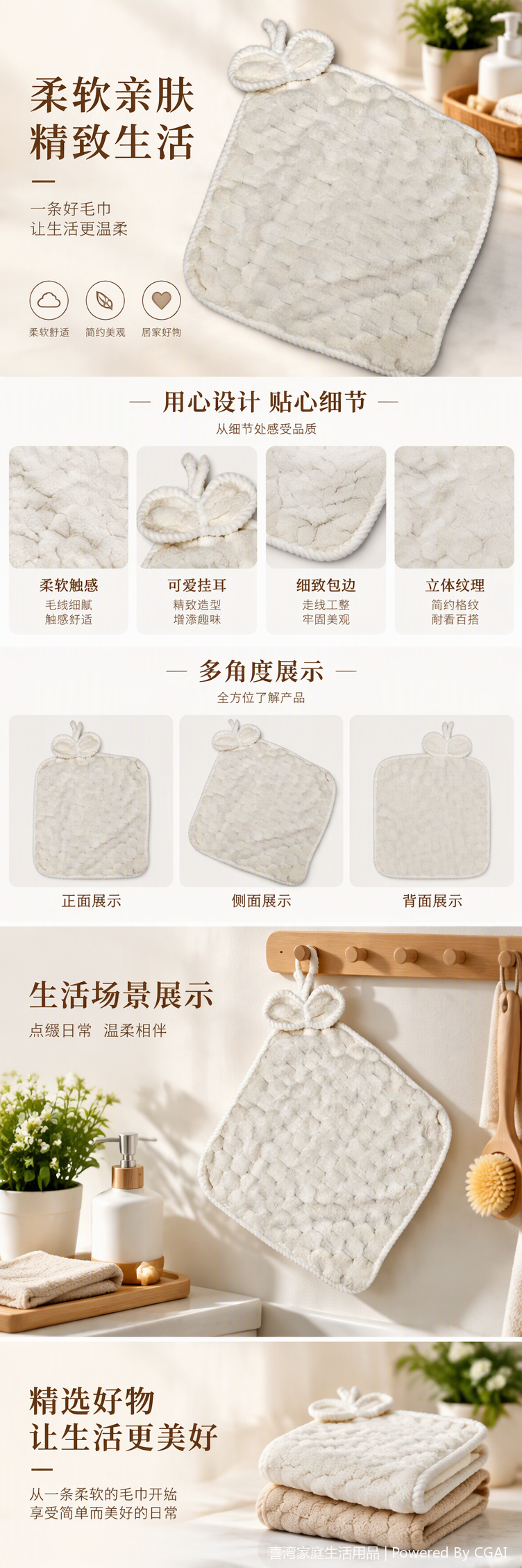 Bow tie lanyard coral fleece small square towel 30cm thick absorbent hand towel for cleaning pic 1