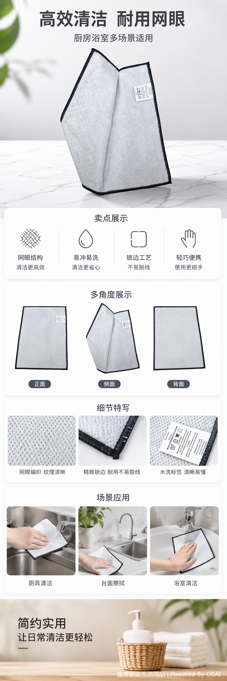 Thickened mesh stain-removing household kitchen non-stick oil-easy to rinse multi-functional absorbent kitchen and bathroom cleaning cloth for export pic 1