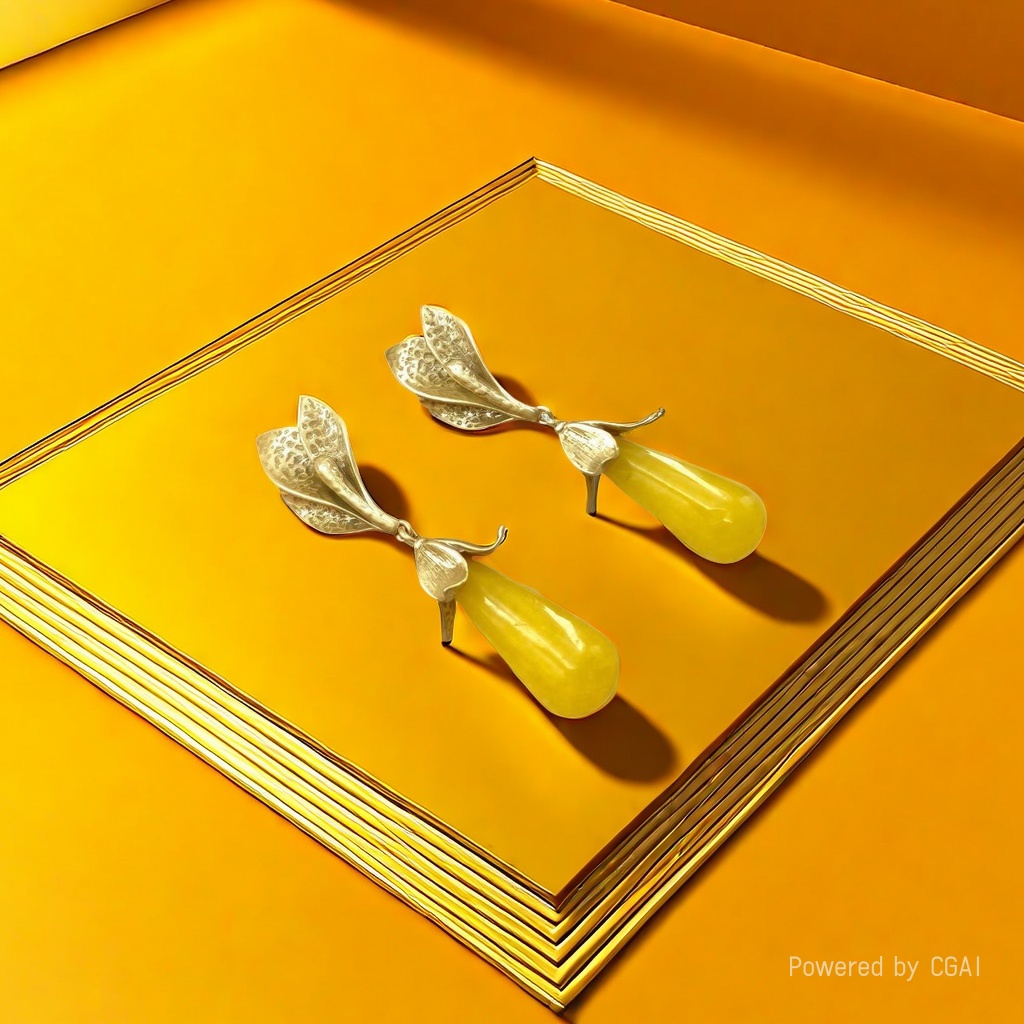 【SUGEBEINI】 Retro court-style carved design chicken fat yellow teardrop earrings ZEH00047 Item Picture
