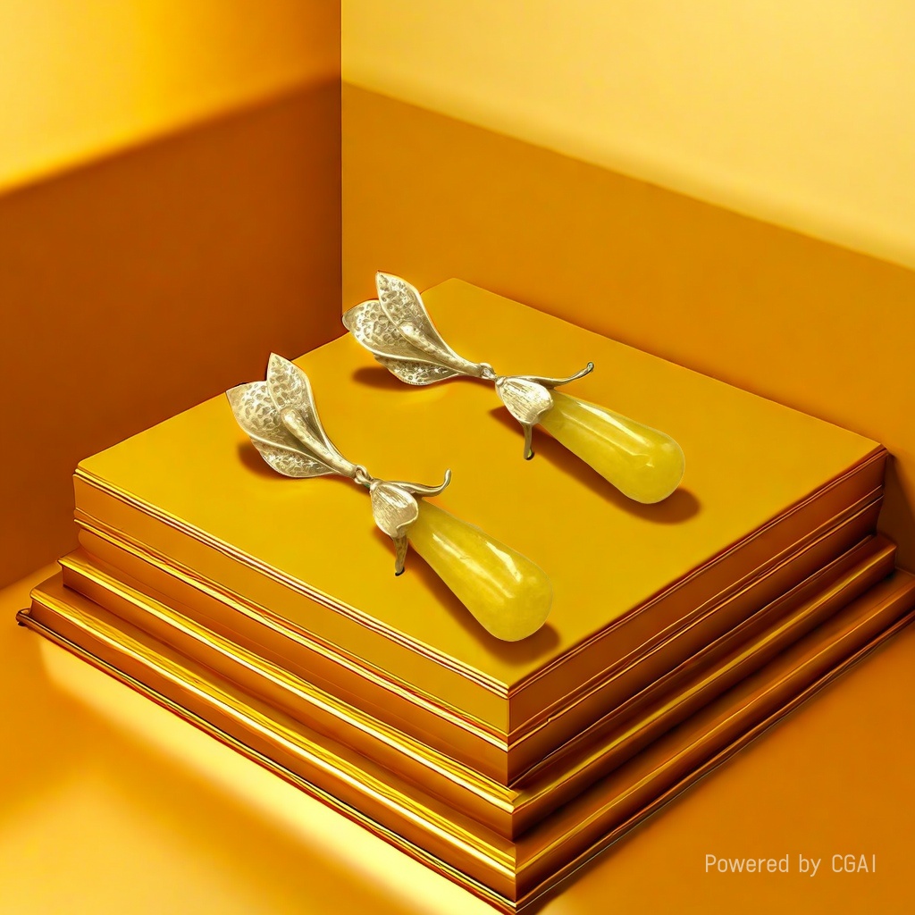 【SUGEBEINI】 Retro court-style carved design chicken fat yellow teardrop earrings ZEH00047 details Picture