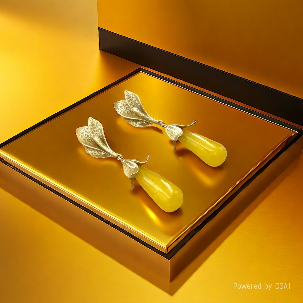 【SUGEBEINI】 Retro court-style carved design chicken fat yellow teardrop earrings ZEH00047 pic 4