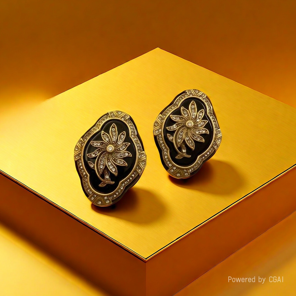 【SUGEBEINI】 Retro-style flower-inlaid stud earrings, a magnificent collision of black gold and flowers ZEH00055 Item Picture