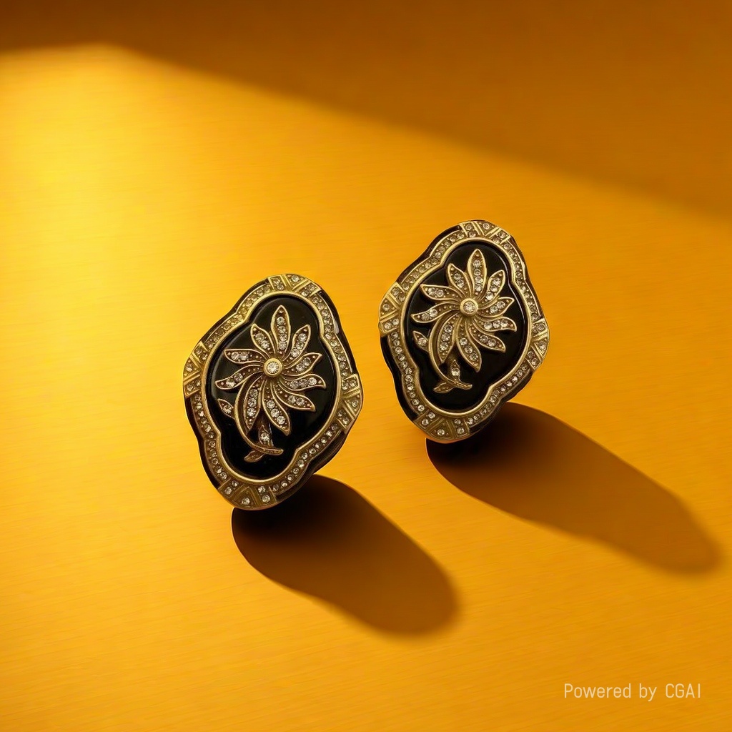 【SUGEBEINI】 Retro-style flower-inlaid stud earrings, a magnificent collision of black gold and flowers ZEH00055 details Picture