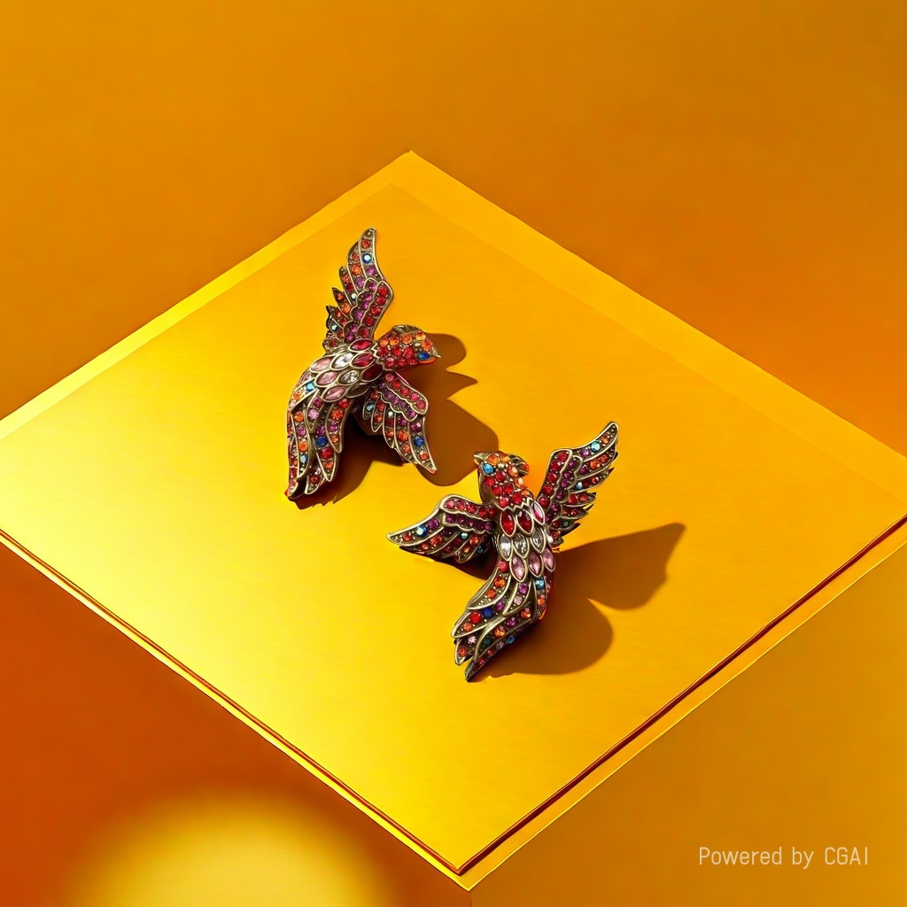 【SUGEBEINI】 Baroque-style zirconium bird-shaped stud earrings, retro style zirconium bird-shaped stud earrings ZEH00058 Specification image
