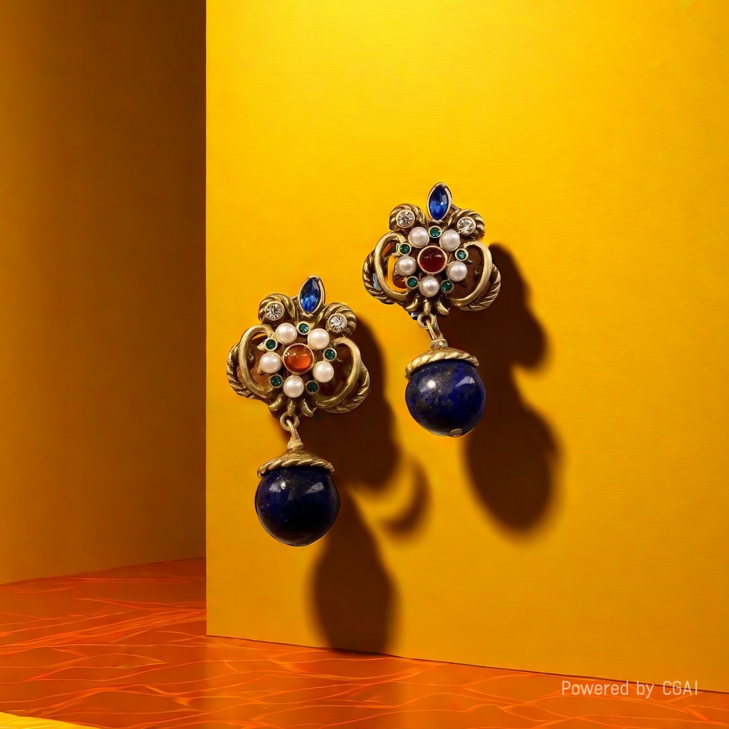 【SUGEBEINI】彩宝珠珠拼接青金石复古耳坠ZEH00060详情4