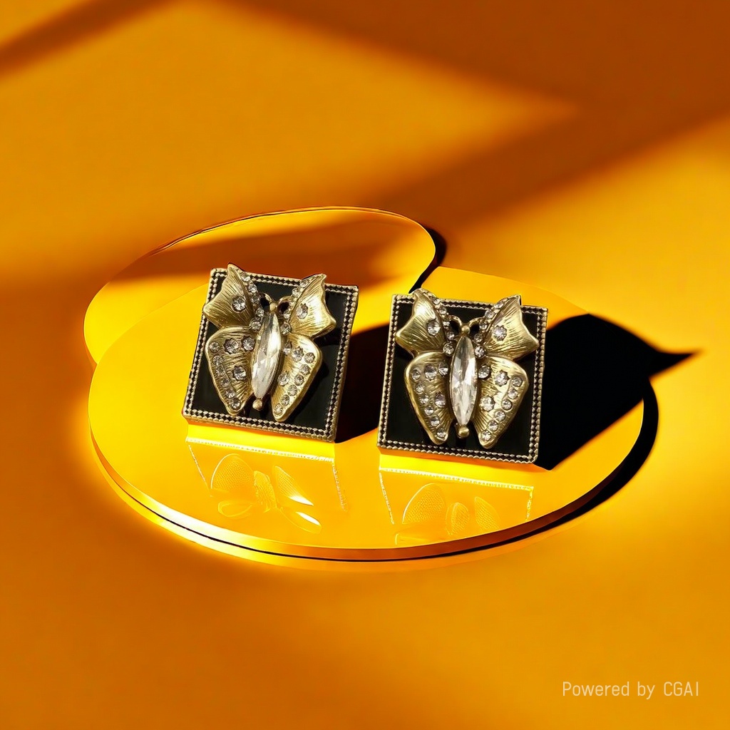 【SUGEBEINI】 Golden butterfly-inlaid stud earrings with a niche design and retro style ZEH00068 pic 1