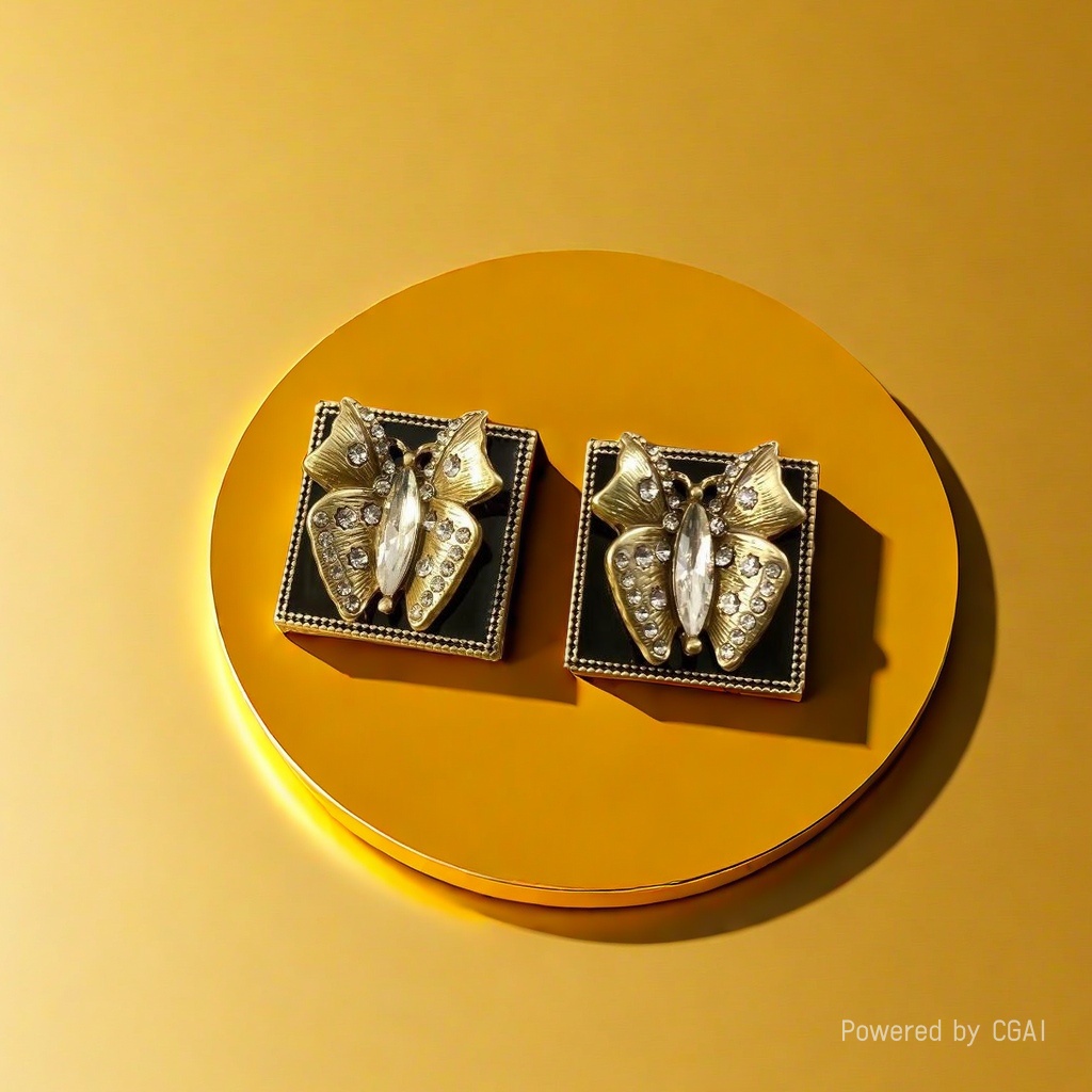 【SUGEBEINI】 Golden butterfly-inlaid stud earrings with a niche design and retro style ZEH00068 pic 3