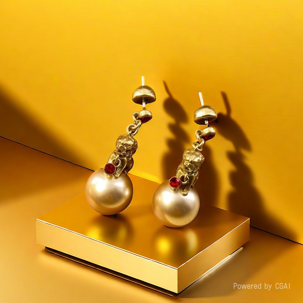 【SUGEBEINI】金色瑞兽珠珠耳钉 宫廷风金色瑞兽耳钉ZEH00071详情4