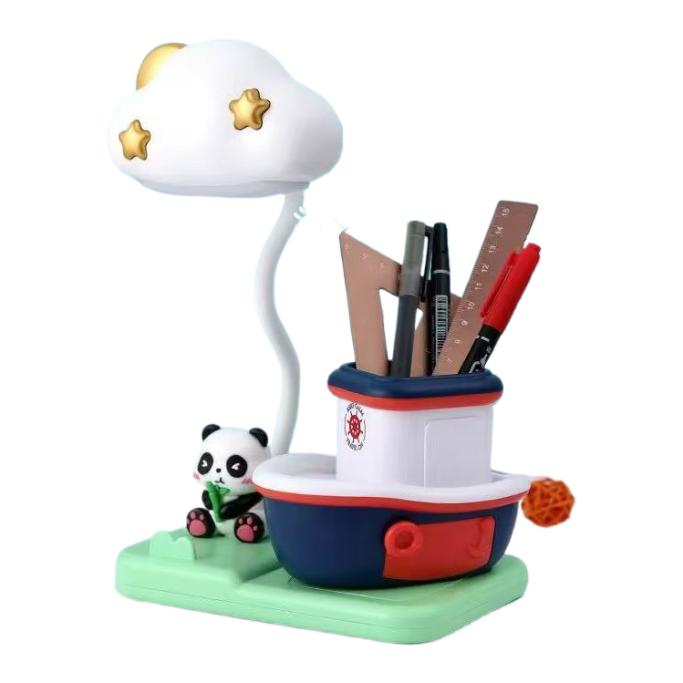 根雕木雕卡通云朵灯船形笔筒组合家居装饰品创意摆件玄关收纳轻奢潮玩