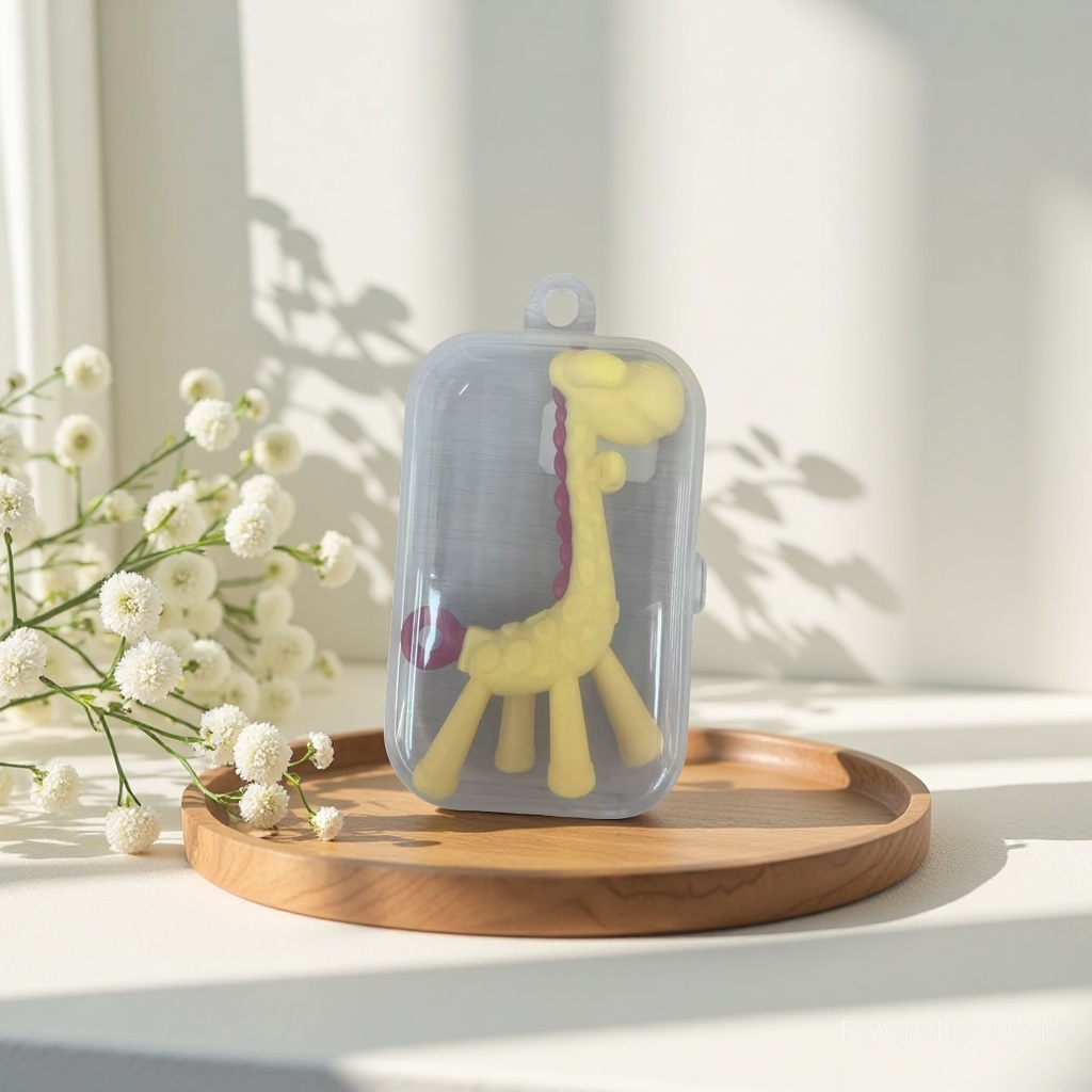Cross-border teething gel simulation model yellow giraffe toy baby silicone bite growth teething device Application Scenario