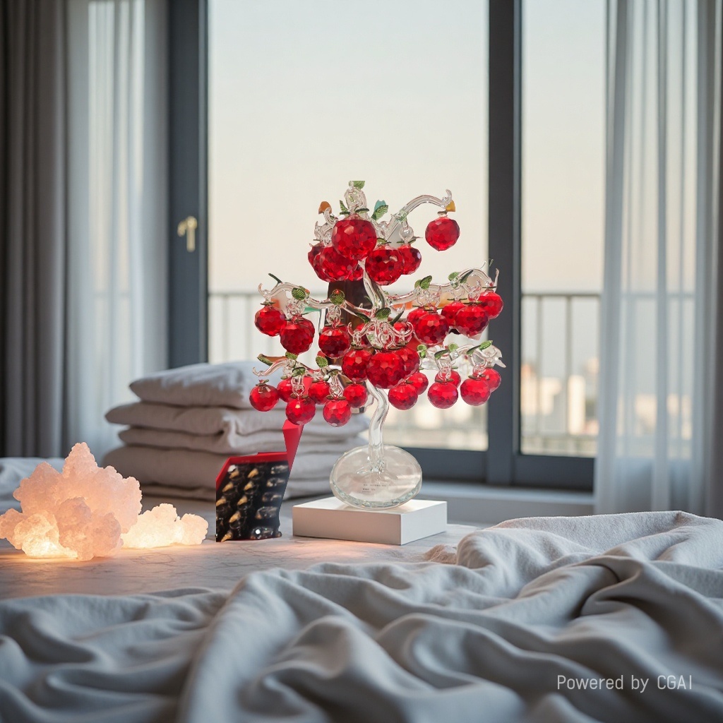 招财树摆件水晶苹果树工艺装饰风水摆设家居办公室财运提升细节图