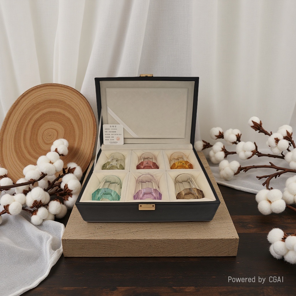 创意彩色水晶杯六件套马卡龙10面杯礼盒装详情1