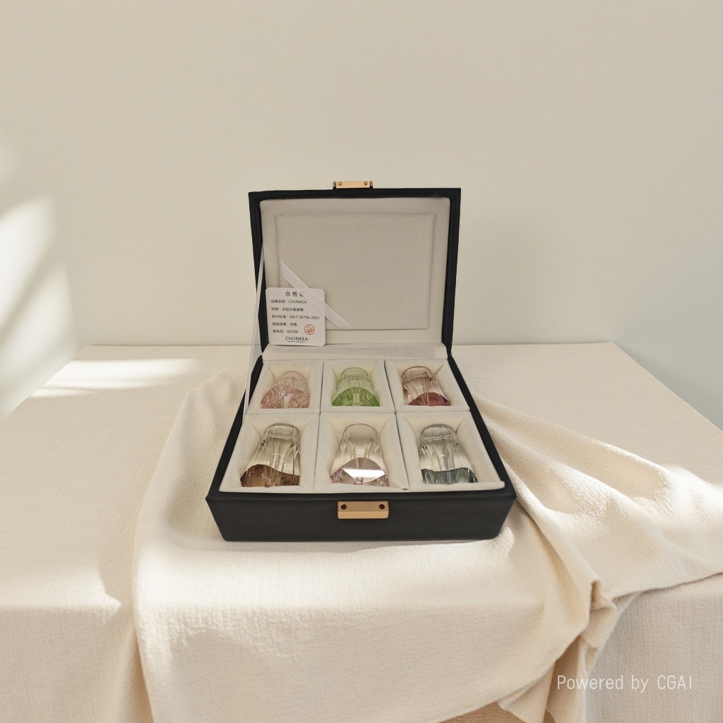 精美礼盒六只彩色水晶杯圣诞礼物马卡龙系列杯中杯白酒杯礼盒装