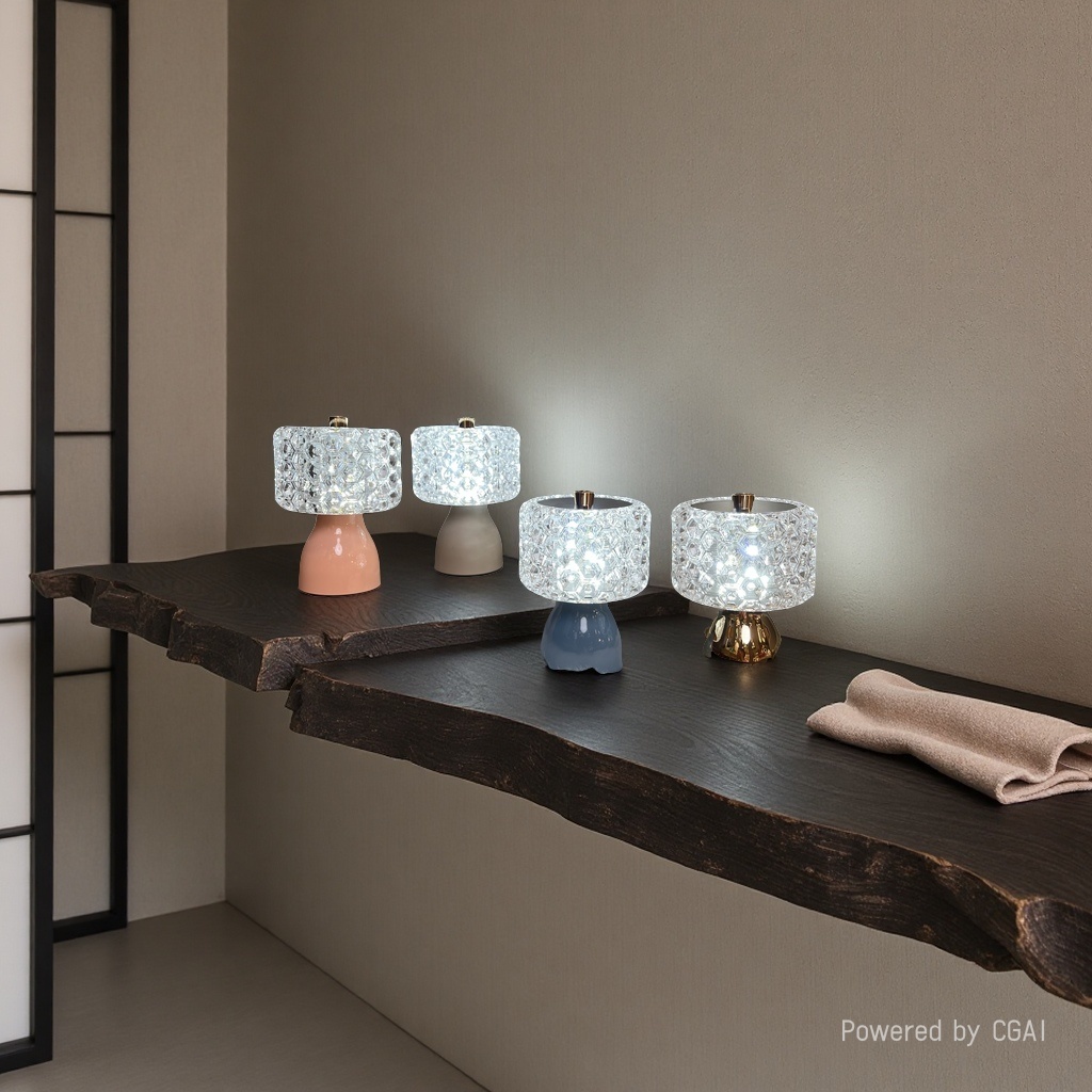 现代简约风格装饰台灯四盏水晶灯罩底座粉色灰色蓝色金色适合卧室客厅背景墙面礼物详情1