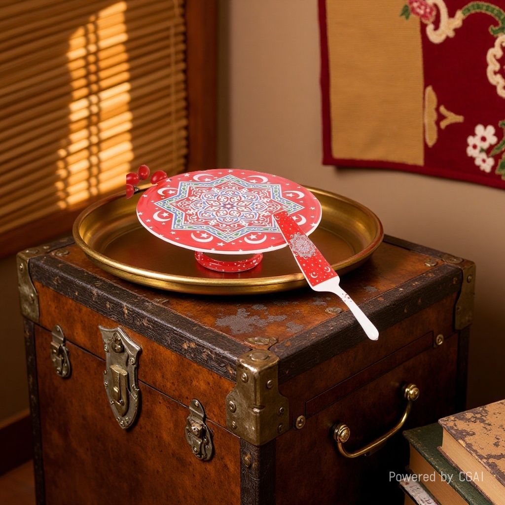 Middle Eastern Ramadan style jointed cake plate set, ceramic plate, high-temperature ceramic cake plate, cake spatula, household festival supplies and furniture set Application Scenario