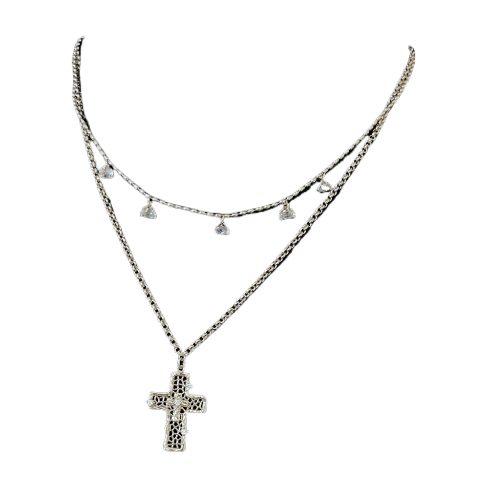 Trendy cross pendant necklace for both men and women, American high-end style, cool and stylish sweater chain, long style