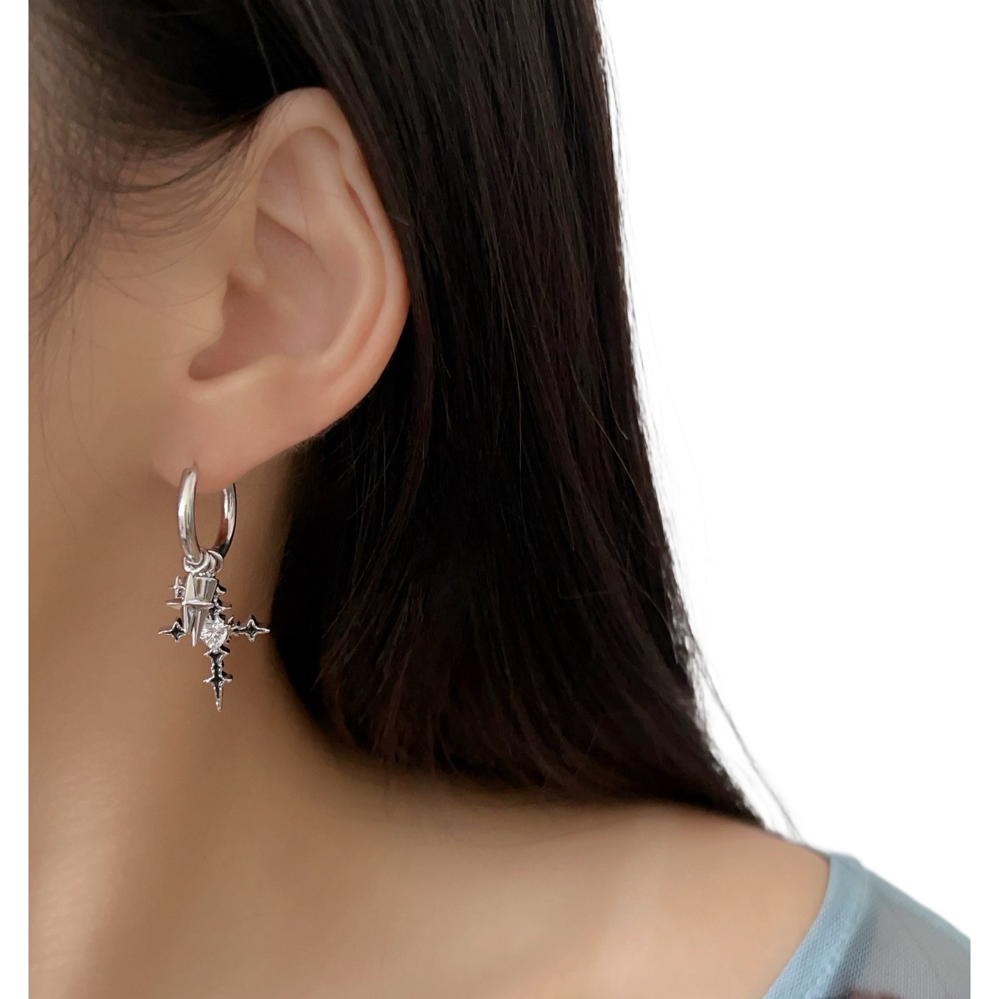 Titanium alloy five-pointed star zircon ear studs, medical implantable grade, ear care and anti-allergy star ear bone cochlear stud earrings