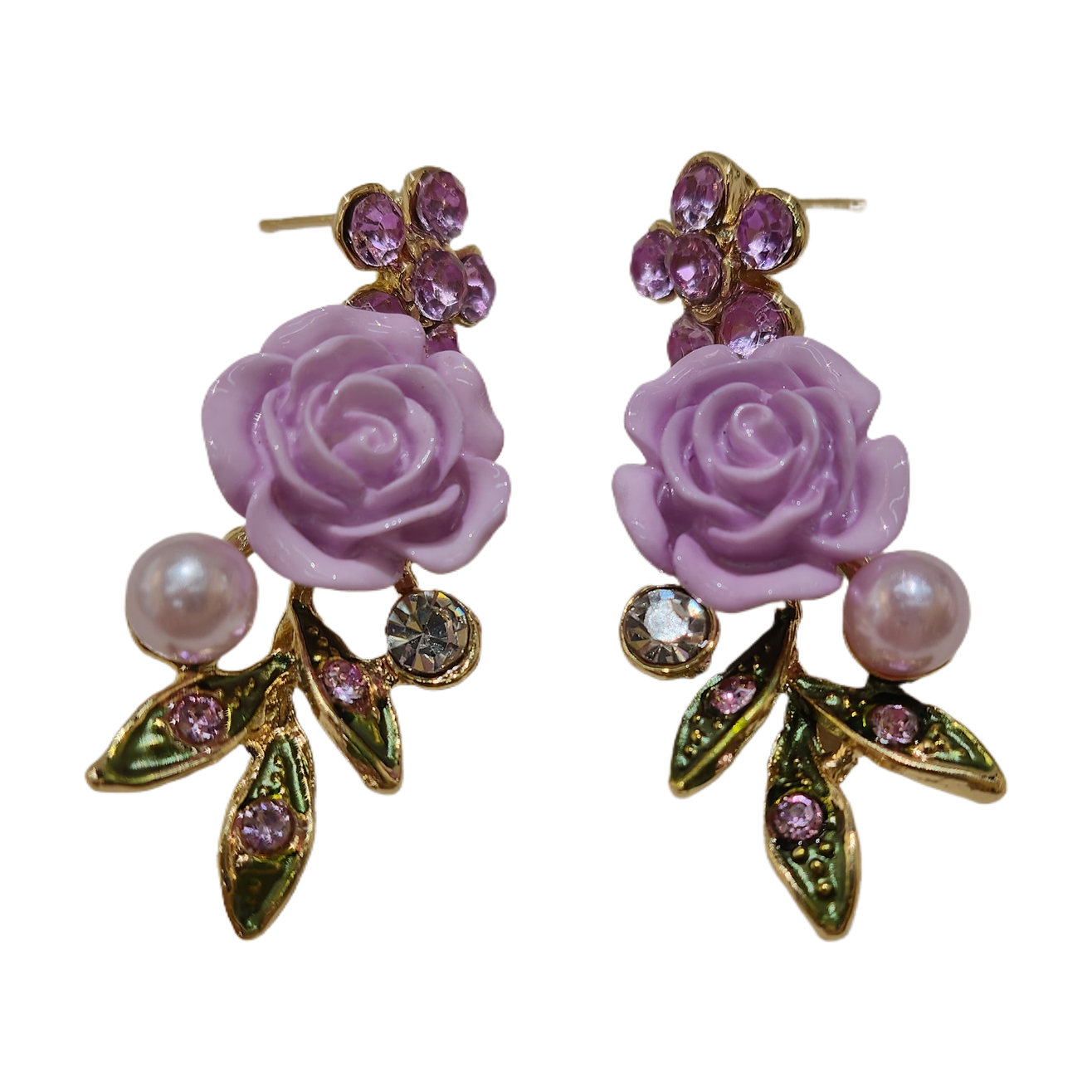 欧比雅比紫色玫瑰花长款气质耳环饰品女款耳钉耳环女时尚百搭