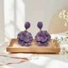 Obiya purple flower long earrings, elegant women's accessory stud earrings, fashionable, graceful and versatile Item Picture