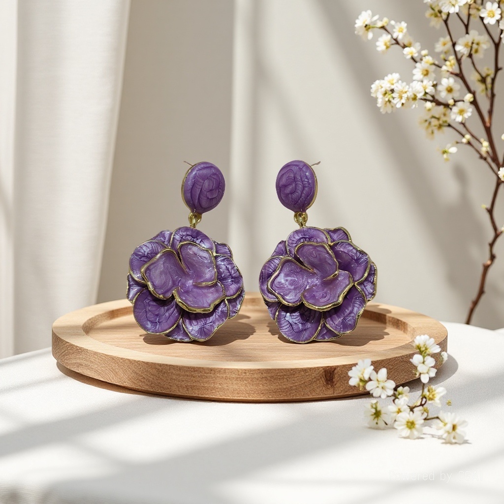 欧比雅比紫色花朵长款耳环气质女款饰品耳钉时尚优雅百搭