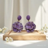 Obiya purple flower long earrings, elegant women's accessory stud earrings, fashionable, graceful and versatile details Picture