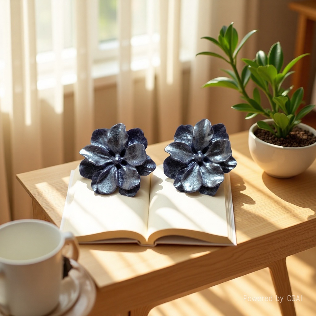 紫色系滴油花朵爱心耳环3#银针