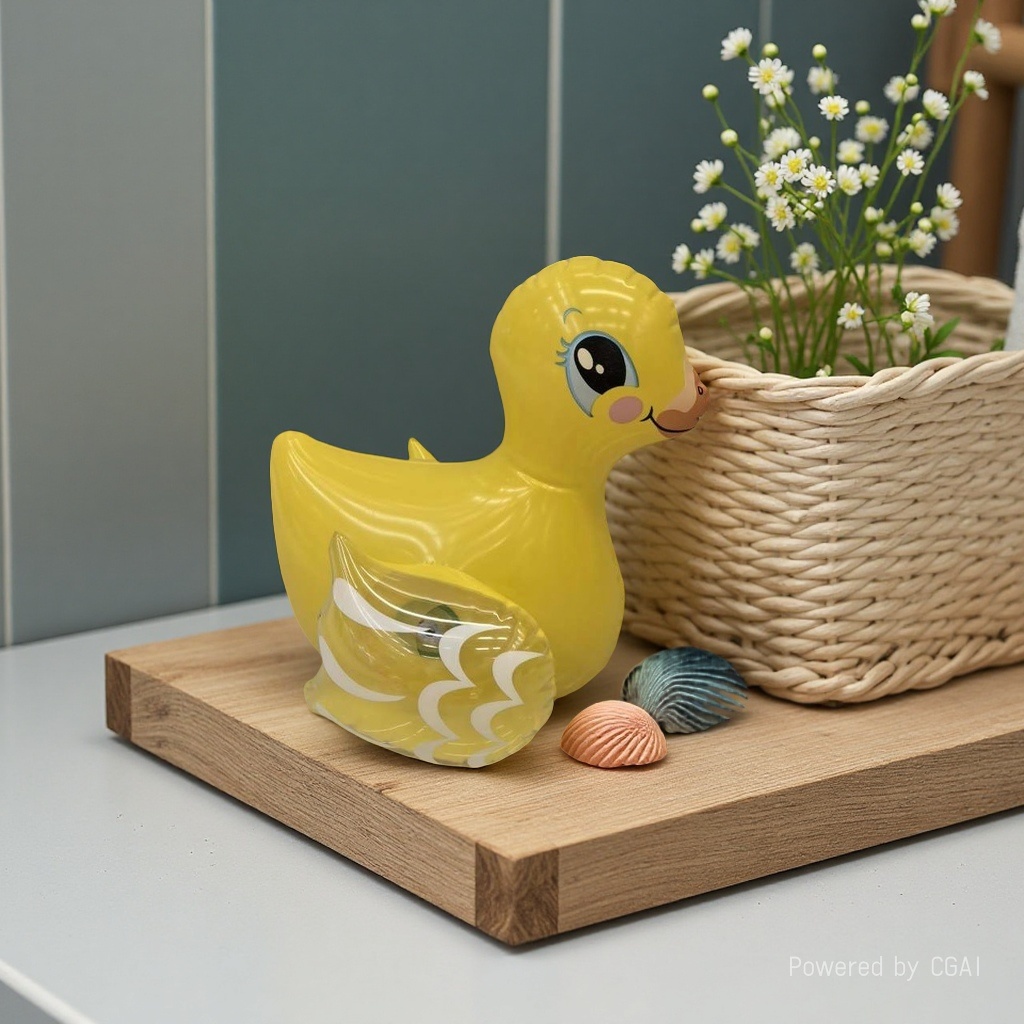 半透明翅膀微笑小黄鸭充气型玩具细节图