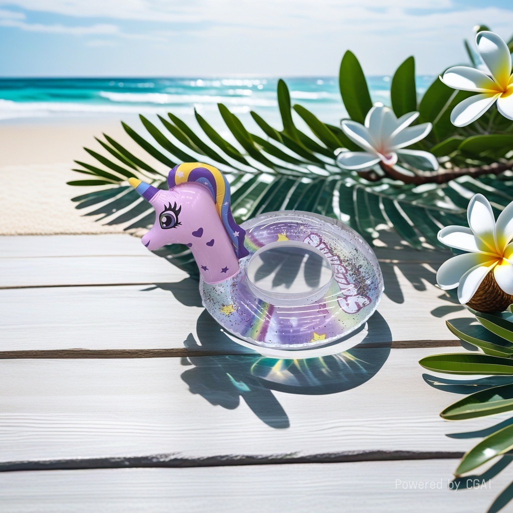 紫色梦幻独角兽半透明充气游泳圈