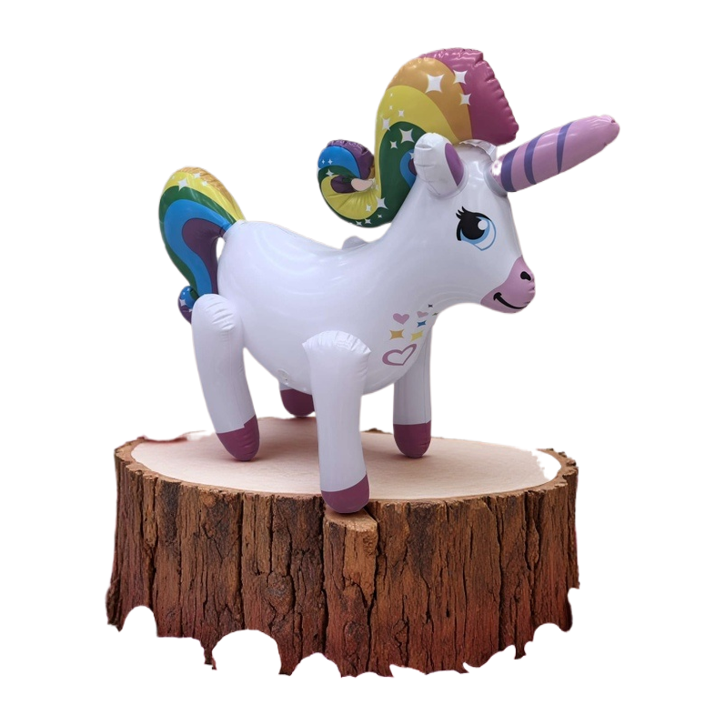 闪亮爱心彩发白色独角兽充气玩具